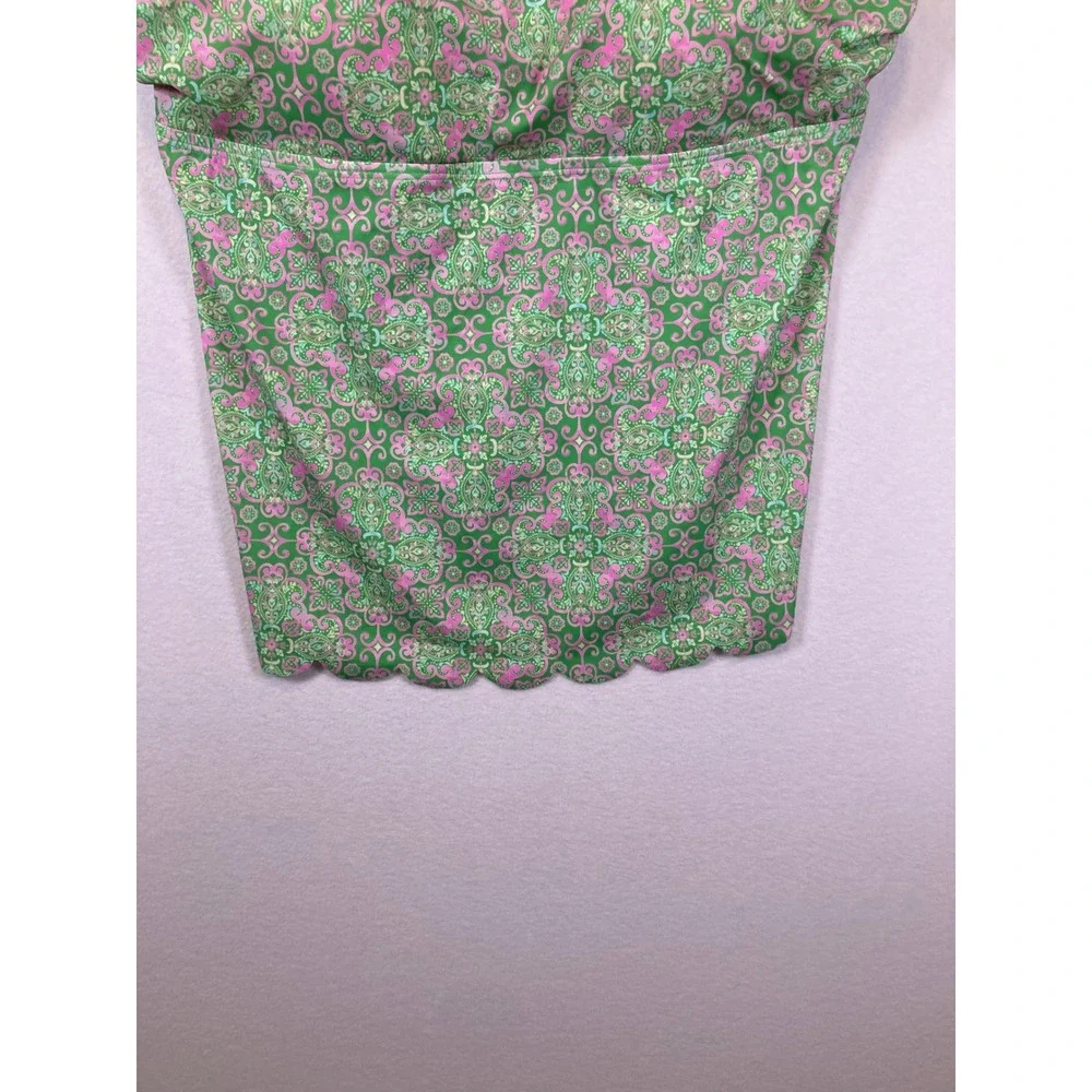 Boho Preppy Susan‎ Graver Womens 28W Green Pink Paisley Scalloped Tankini Top
